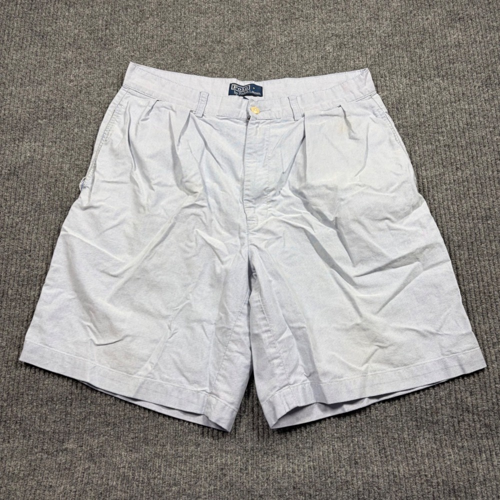 Polo Ralph Lauren Shorts Mens 33 Blue Oxford Cotton Pleated Shorts